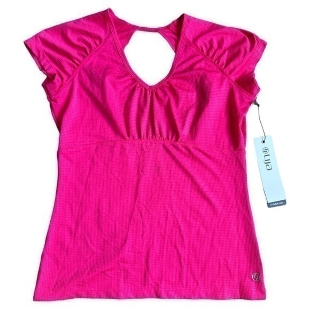 NWT Lija, size small, capped sleeve top, light/mesh material hot pink, quick dry